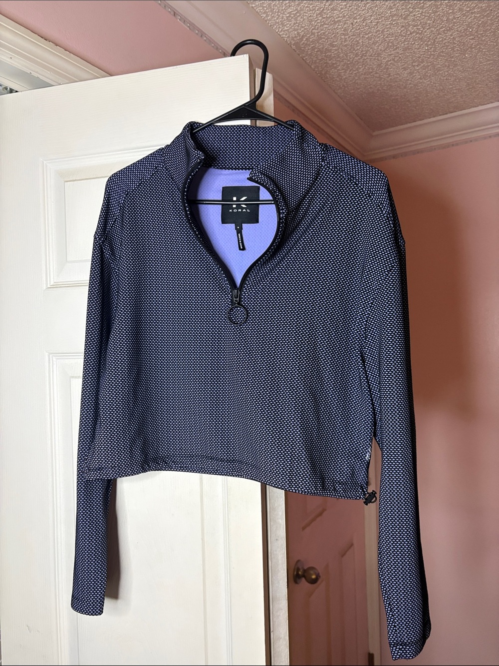 Koral Navy Microdot Cropped Half-Zip Pullover